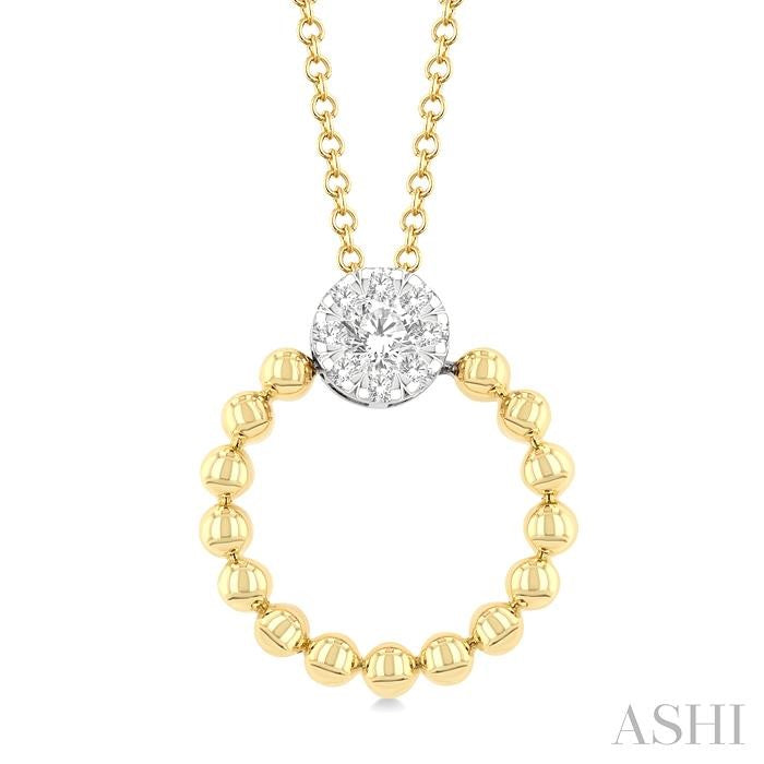 1/6 Ctw Round Cut Diamond Bead Shank Round Shape Shine Bright Pendant With Chain in 10K Yellow and White Gold
