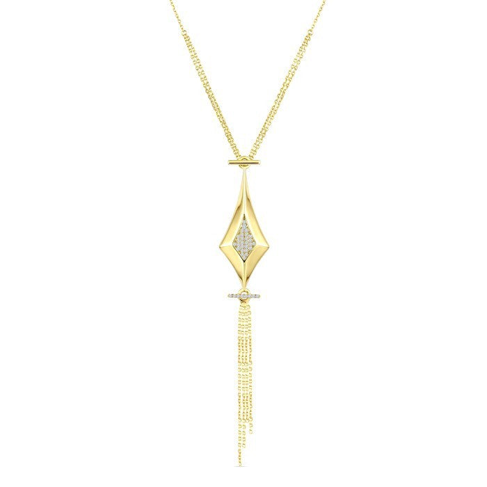 1/8 Ctw Chain Drop Round Cut Diamond Fashion Pendant in 14K Yellow Gold
