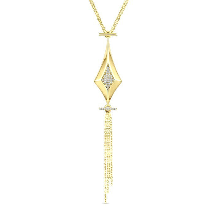 1/8 Ctw Chain Drop Round Cut Diamond Fashion Pendant in 14K Yellow Gold