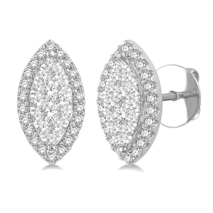 1/2 Ctw Marquise Shape Shine Bright Round Cut Diamond Stud Earrings in 14K White Gold