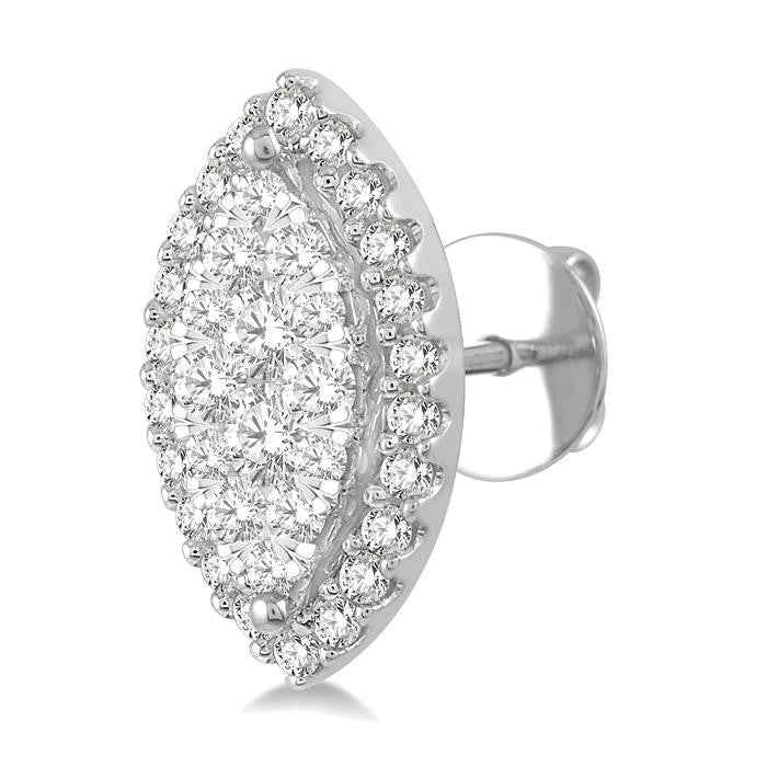 1/2 Ctw Marquise Shape Shine Bright Round Cut Diamond Stud Earrings in 14K White Gold