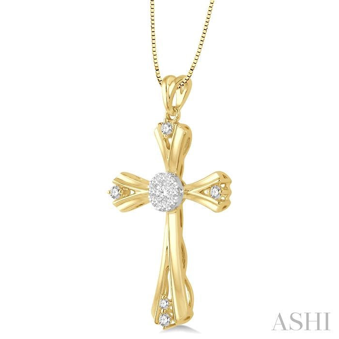 1/4 Ctw Shine Bright Round Cut Diamond Cross Pendant in 14K Yellow and White Gold with chain