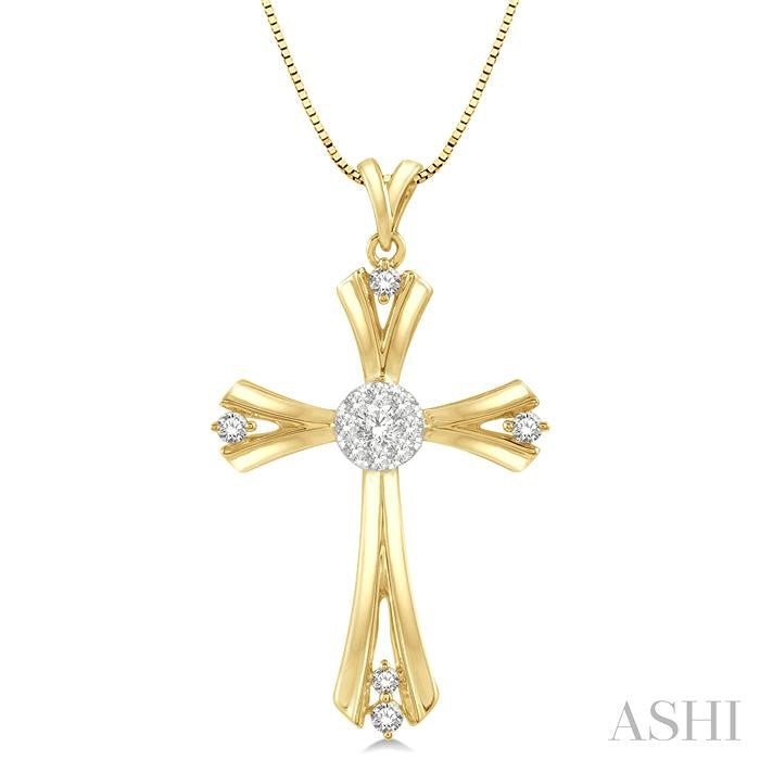 1/4 Ctw Shine Bright Round Cut Diamond Cross Pendant in 14K Yellow and White Gold with chain