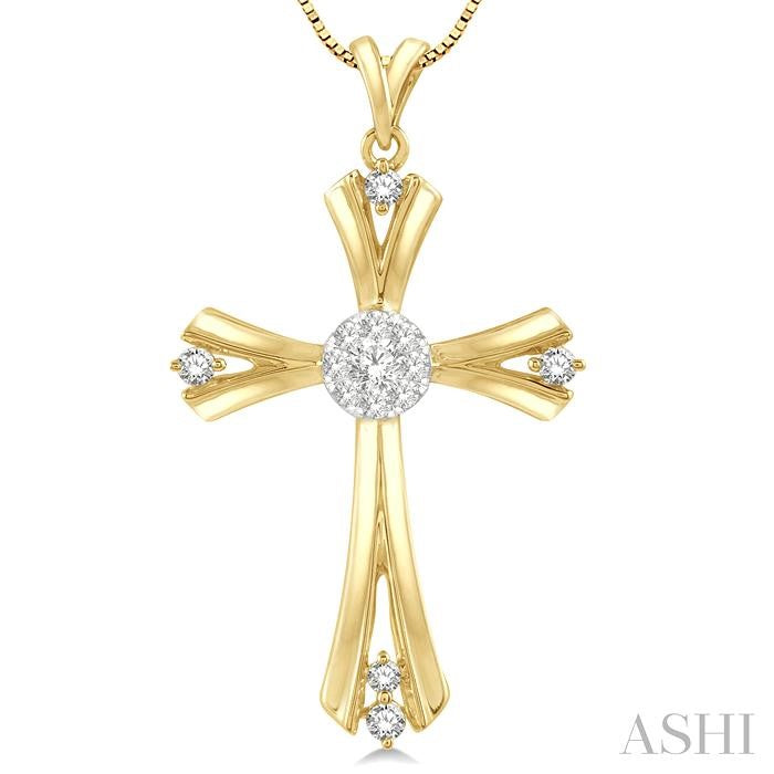 1/4 Ctw Shine Bright Round Cut Diamond Cross Pendant in 14K Yellow and White Gold with chain