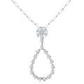 1 7/8 Ctw Floral Open Window Pear and Round Cut Diamond Dangle Fashion Pendant With Chain in 14K White Gold