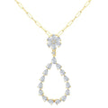 1 7/8 Ctw Floral Open Window Pear and Round Cut Diamond Dangle Fashion Pendant With Chain in 14K Yellow Gold