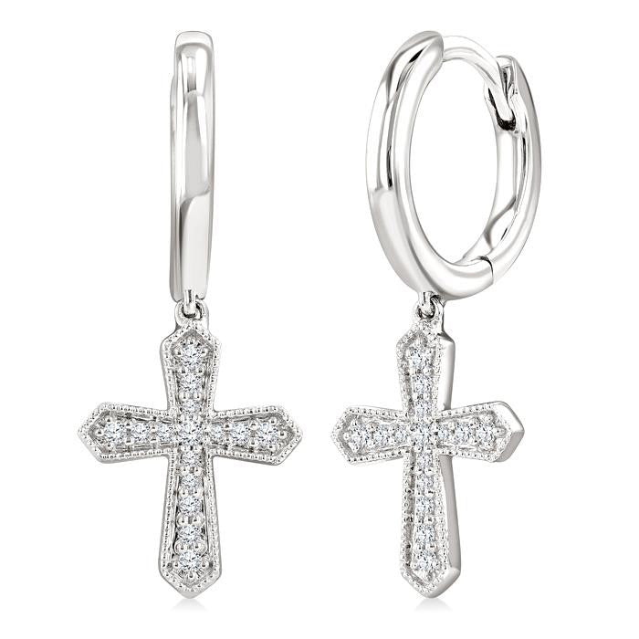 Cross Petite Diamond Huggie Fashion Earrings