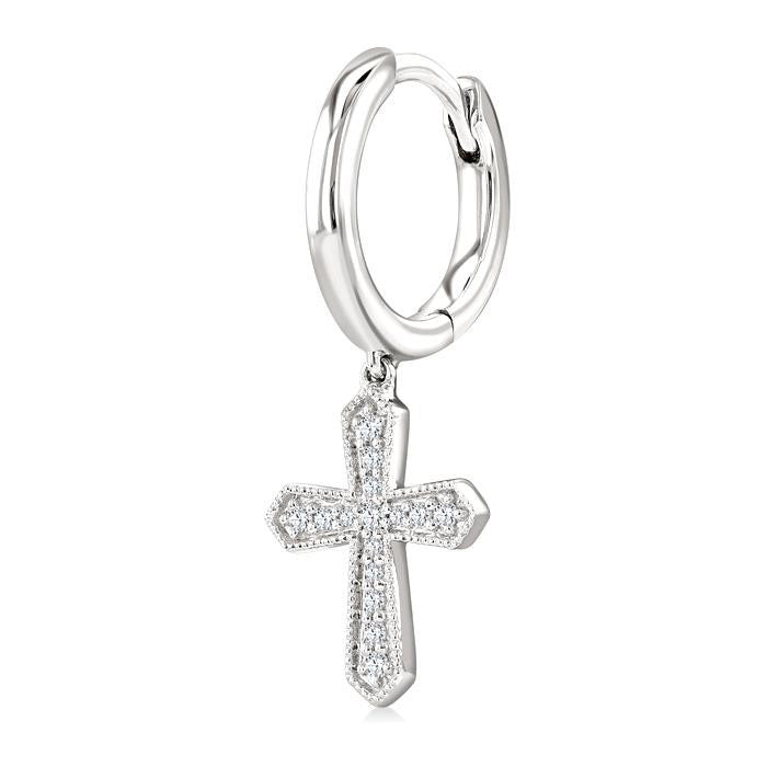 Cross Petite Diamond Huggie Fashion Earrings