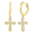1/6 Ctw Round Cut Diamond Cross Petite Fashion Huggies Earrings in 10K Yellow Gold