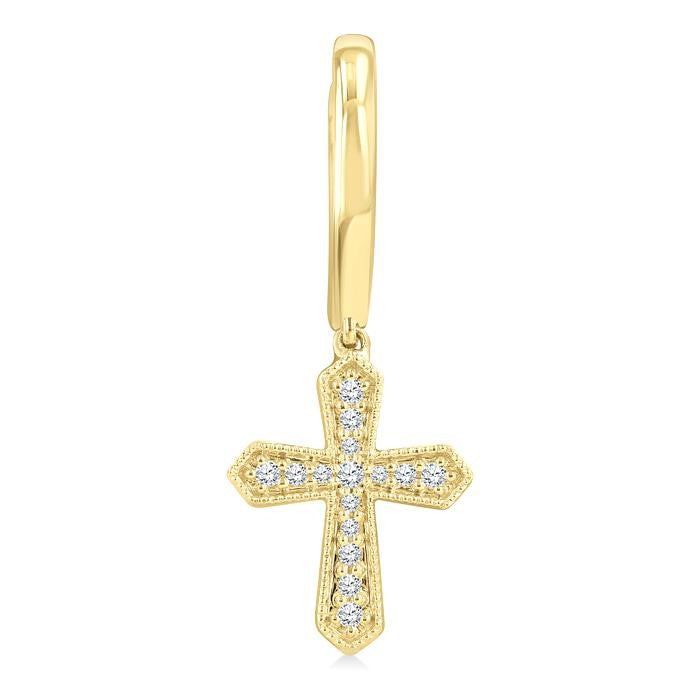 1/6 Ctw Round Cut Diamond Cross Petite Fashion Huggies Earrings in 10K Yellow Gold