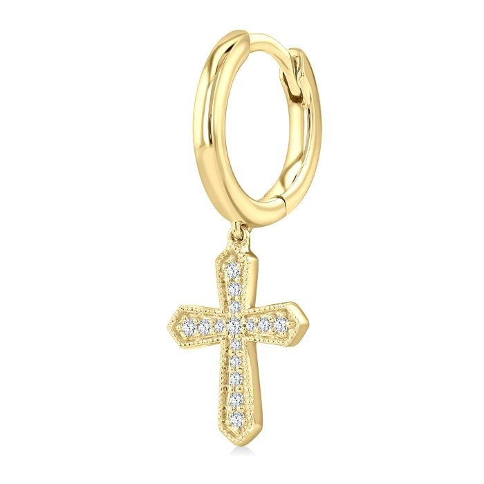 1/6 Ctw Round Cut Diamond Cross Petite Fashion Huggies Earrings in 10K Yellow Gold