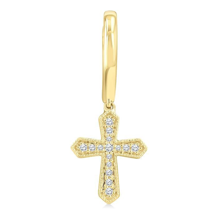 Cross Petite Diamond Huggie Fashion Earrings