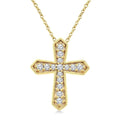 1/6 Ctw Round Cut Diamond Cross Petite Fashion Pendant With Chain in 10K Yellow Gold
