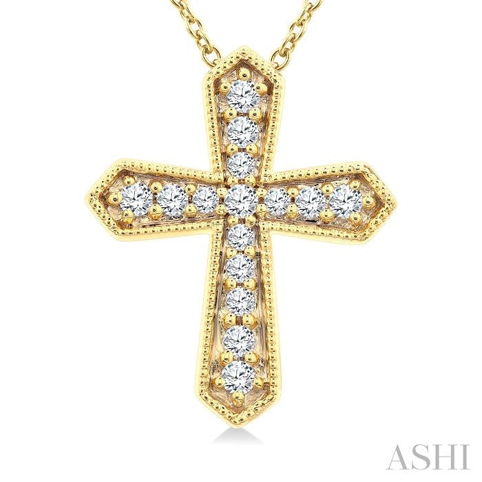 1/6 Ctw Round Cut Diamond Cross Petite Fashion Pendant With Chain in 10K Yellow Gold