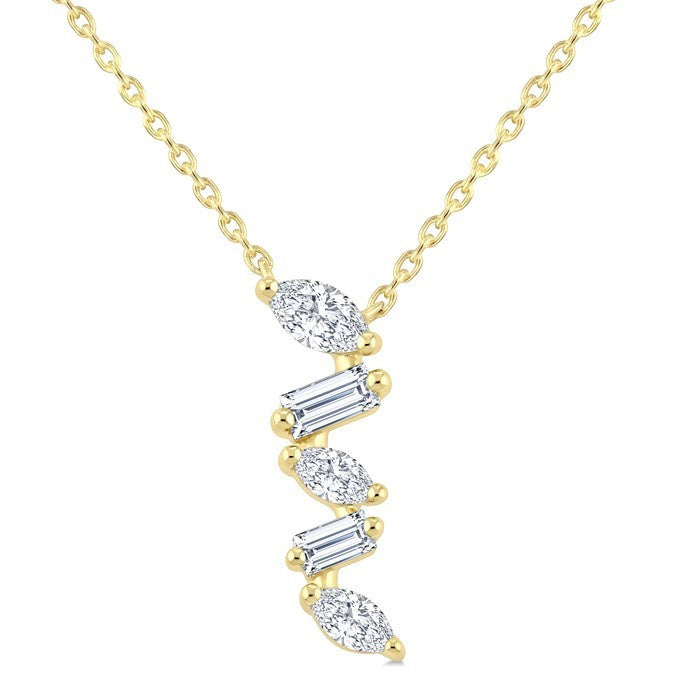 1/3 Ctw Zig-Zag Mixed Cut Diamond Fashion Pendant With Chain in 10K Yellow Gold