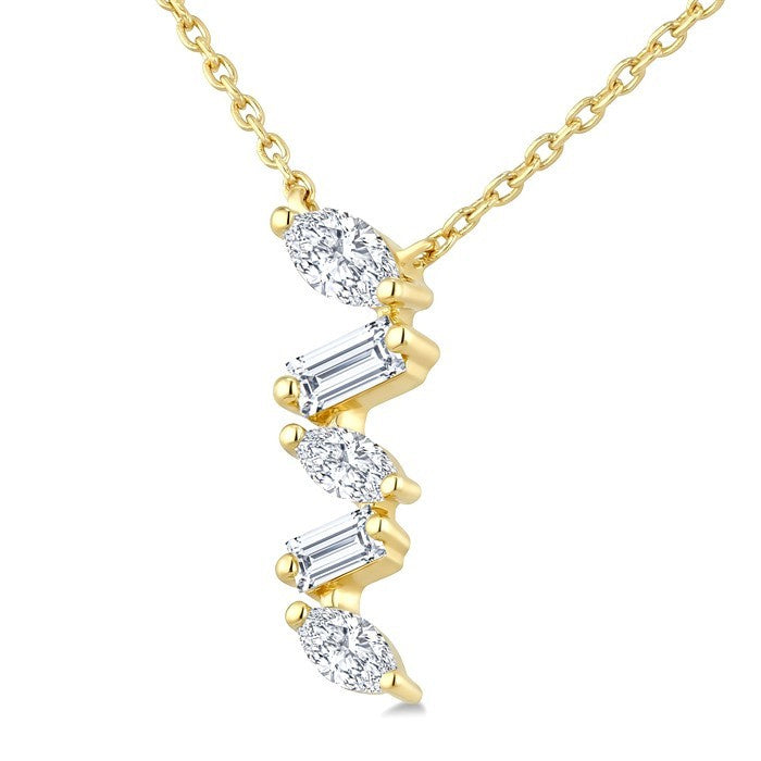 1/3 Ctw Zig-Zag Mixed Cut Diamond Fashion Pendant With Chain in 10K Yellow Gold