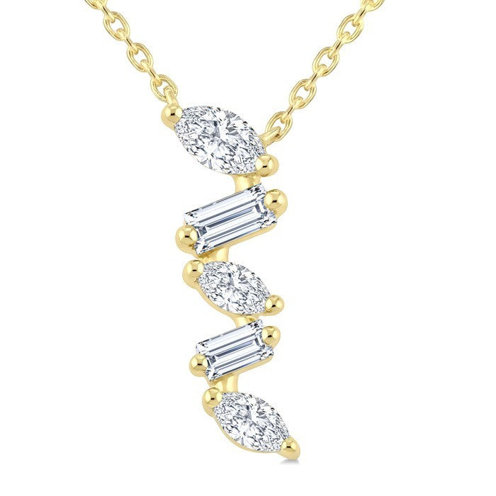 1/3 Ctw Zig-Zag Mixed Cut Diamond Fashion Pendant With Chain in 10K Yellow Gold