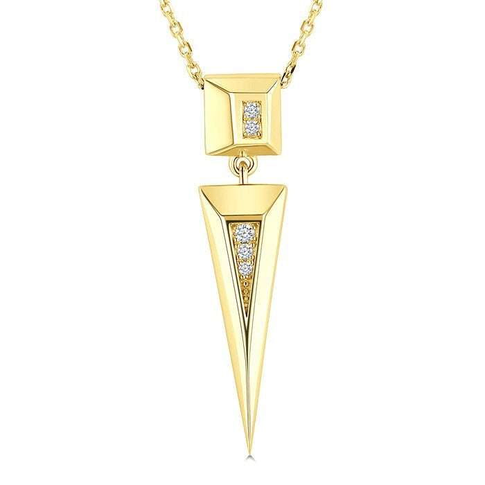1/50 Ctw Pyramid Round Cut Diamond Fashion Pendant in 14K Yellow Gold