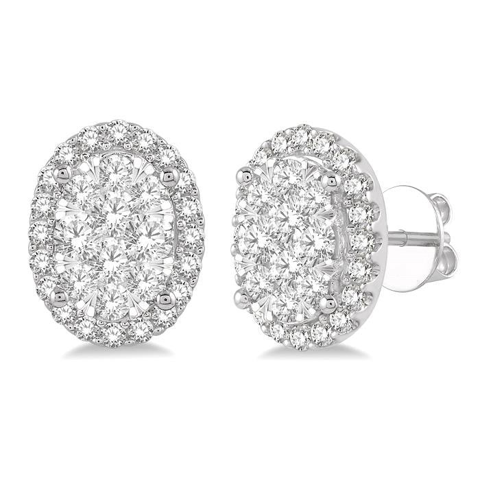 1 Ctw Oval Shape Shine Bright Round Cut Diamond Stud Earrings in 14K White Gold