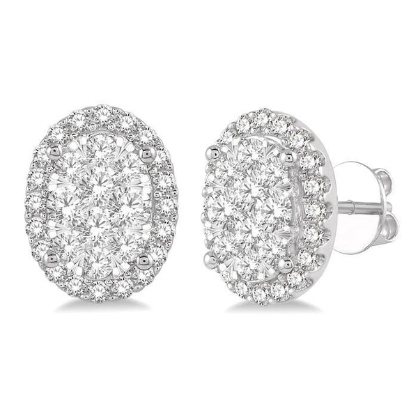 1 Ctw Oval Shape Shine Bright Round Cut Diamond Stud Earrings in 14K White Gold