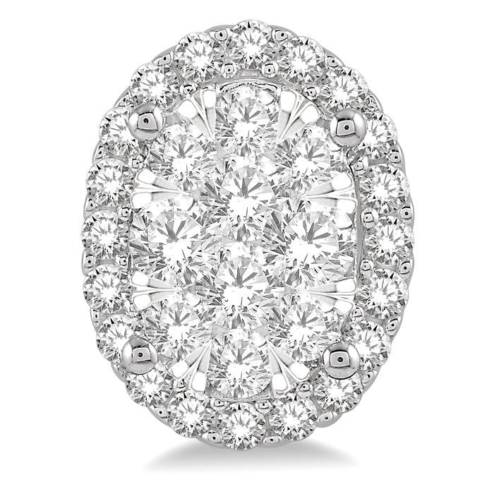 1 Ctw Oval Shape Shine Bright Round Cut Diamond Stud Earrings in 14K White Gold