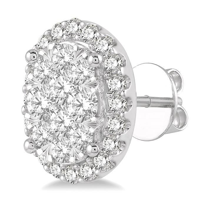 1 Ctw Oval Shape Shine Bright Round Cut Diamond Stud Earrings in 14K White Gold