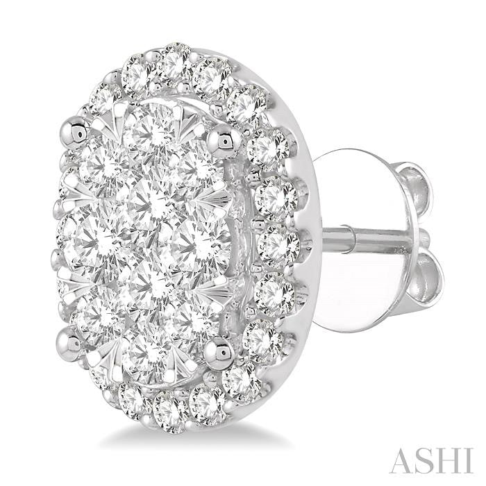 1 Ctw Oval Shape Shine Bright Round Cut Diamond Stud Earrings in 14K White Gold
