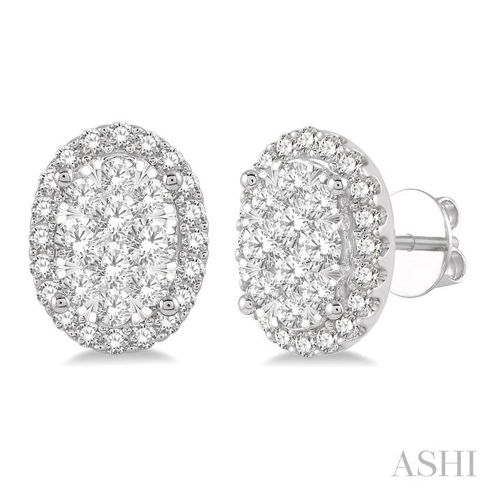 1 Ctw Oval Shape Shine Bright Round Cut Diamond Stud Earrings in 14K White Gold