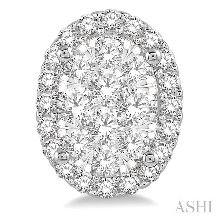1 Ctw Oval Shape Shine Bright Round Cut Diamond Stud Earrings in 14K White Gold