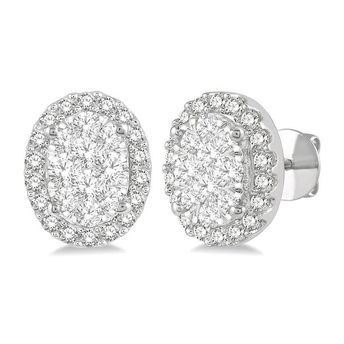 1/2 Ctw Oval Shape Shine Bright Round Cut Diamond Stud Earrings in 14K White Gold