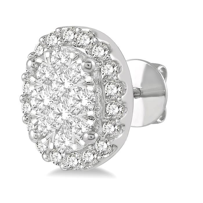 1/2 Ctw Oval Shape Shine Bright Round Cut Diamond Stud Earrings in 14K White Gold