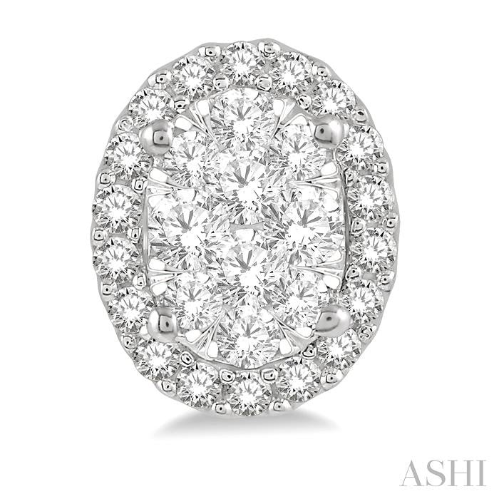 1/2 Ctw Oval Shape Shine Bright Round Cut Diamond Stud Earrings in 14K White Gold