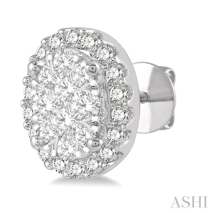 1/2 Ctw Oval Shape Shine Bright Round Cut Diamond Stud Earrings in 14K White Gold