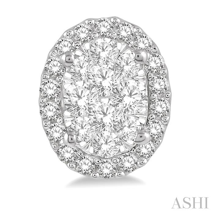 1/2 Ctw Oval Shape Shine Bright Round Cut Diamond Stud Earrings in 14K White Gold