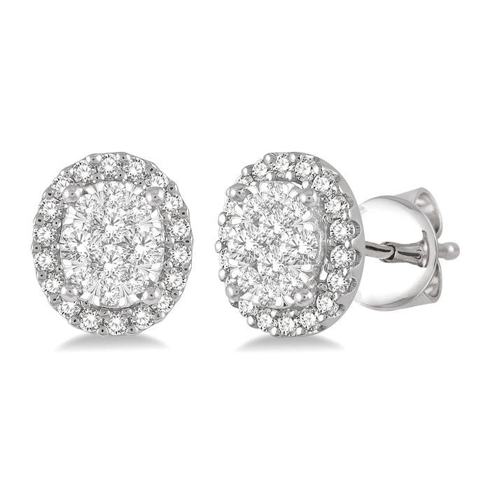1/3 Ctw Oval Shape Shine Bright Round Cut Diamond Stud Earrings in 14K White Gold