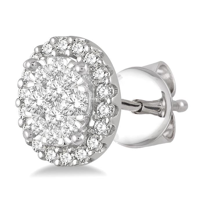 1/3 Ctw Oval Shape Shine Bright Round Cut Diamond Stud Earrings in 14K White Gold