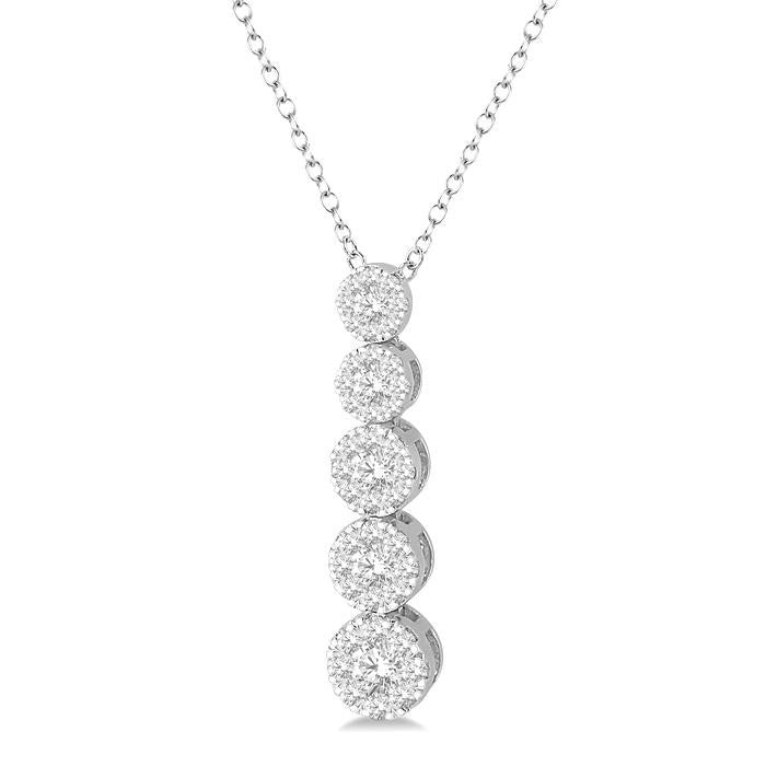 5/8 Ctw Five Mount Shine Bright Round Cut Diamond Pendant With Chain in 14K White Gold