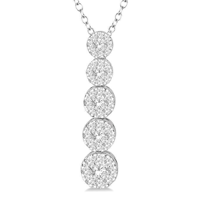 5/8 Ctw Five Mount Shine Bright Round Cut Diamond Pendant With Chain in 14K White Gold