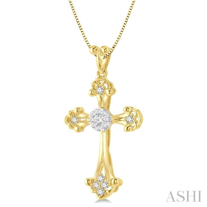 1/4 Ctw Art Deco Shine Bright Round Cut Diamond Cross Pendant in 14K Yellow and White Gold with chain