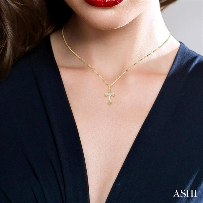 1/4 Ctw Art Deco Shine Bright Round Cut Diamond Cross Pendant in 14K Yellow and White Gold with chain
