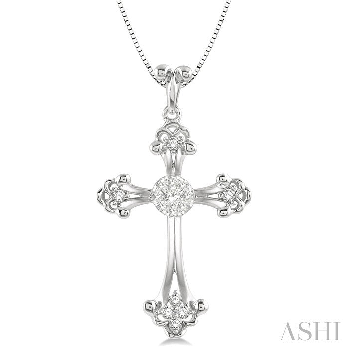 1/4 Ctw Art Deco Lovebright Round Cut Diamond Cross Pendant in 14K White Gold with chain