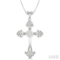 1/4 Ctw Art Deco Lovebright Round Cut Diamond Cross Pendant in 14K White Gold with chain