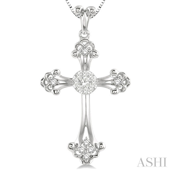 1/4 Ctw Art Deco Lovebright Round Cut Diamond Cross Pendant in 14K White Gold with chain