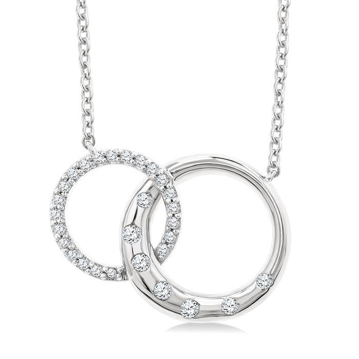 1/6 Ctw Round Cut Diamond Interlocked Circles Mosaic Fashion Pendant With Chain in 10K White Gold