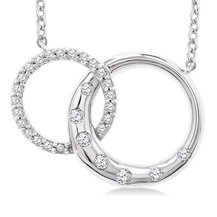 1/6 Ctw Round Cut Diamond Interlocked Circles Mosaic Fashion Pendant With Chain in 10K White Gold