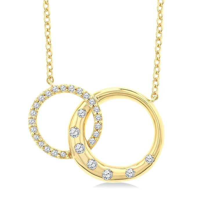 1/6 Ctw Round Cut Diamond Interlocked Circles Mosaic Fashion Pendant With Chain in 10K Yellow Gold