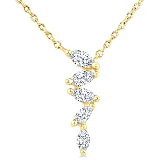 1/4 Ctw Zig-Zag Marquise Cut Diamond Fashion Pendant With Chain in 10K Yellow Gold