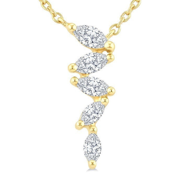 1/4 Ctw Zig-Zag Marquise Cut Diamond Fashion Pendant With Chain in 10K Yellow Gold