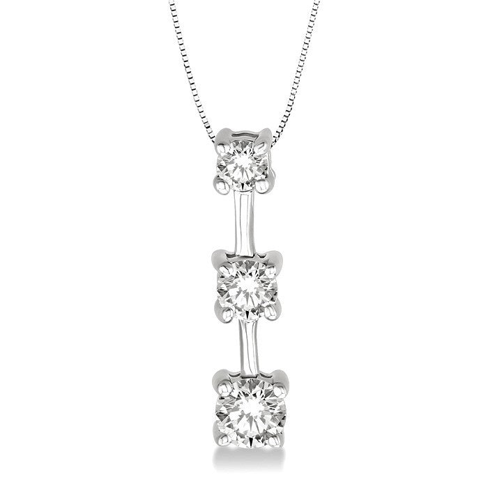 1/2 Ctw Three Stone Round Cut Diamond Pendant in 14K White Gold with Chain