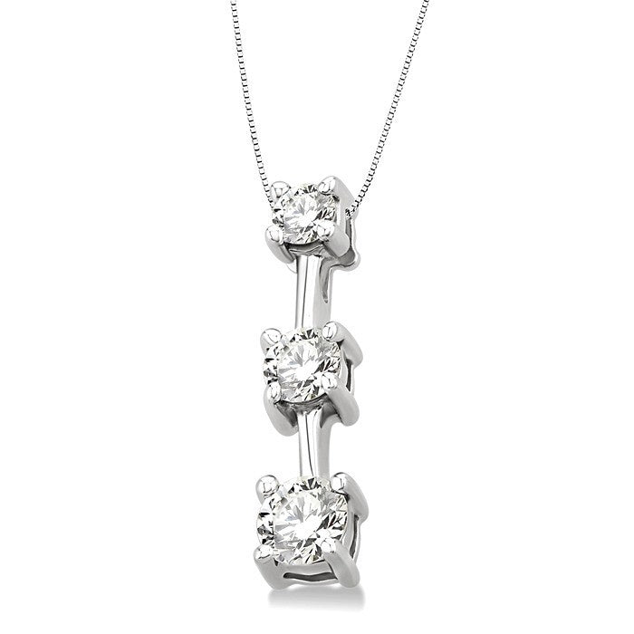 1/2 Ctw Three Stone Round Cut Diamond Pendant in 14K White Gold with Chain